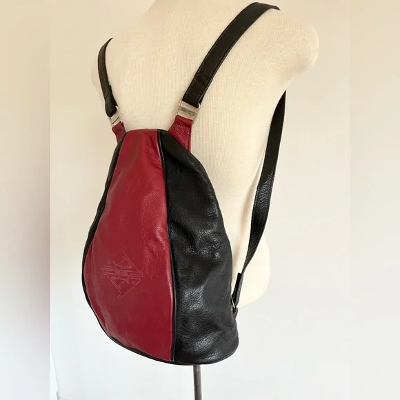 Anita Jackel Natural Leather Sling Turtle Backpack Red Black Canadian Made - Picture 3 of 11